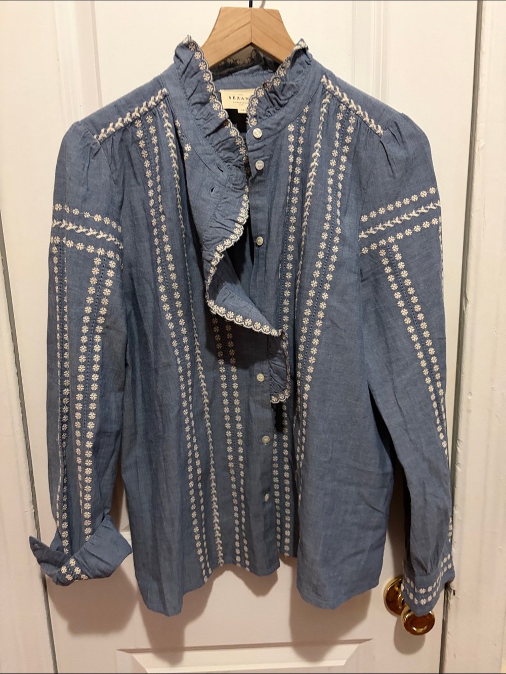 Sezane Chlo Blouse, Floral Fienze Embroidery